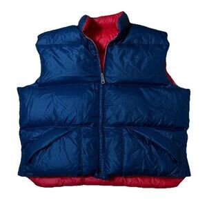 Vintage 80s Montgomery Ward Down Reversible Puffer Vest Zip Up Mens XL Blue Red